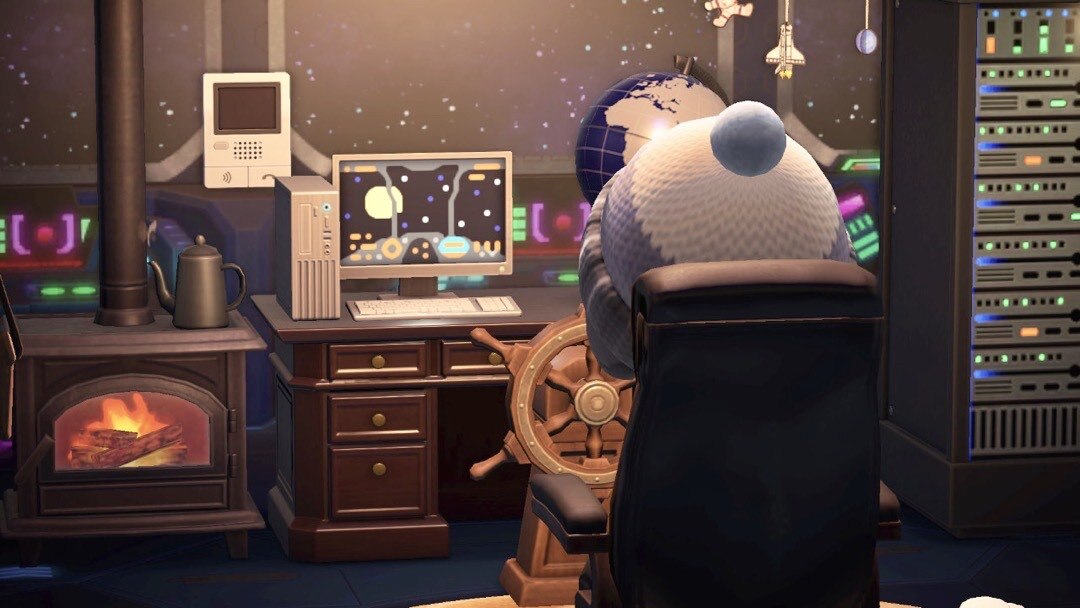 Ein PC mit Elite Dangerous in Animal Crossing