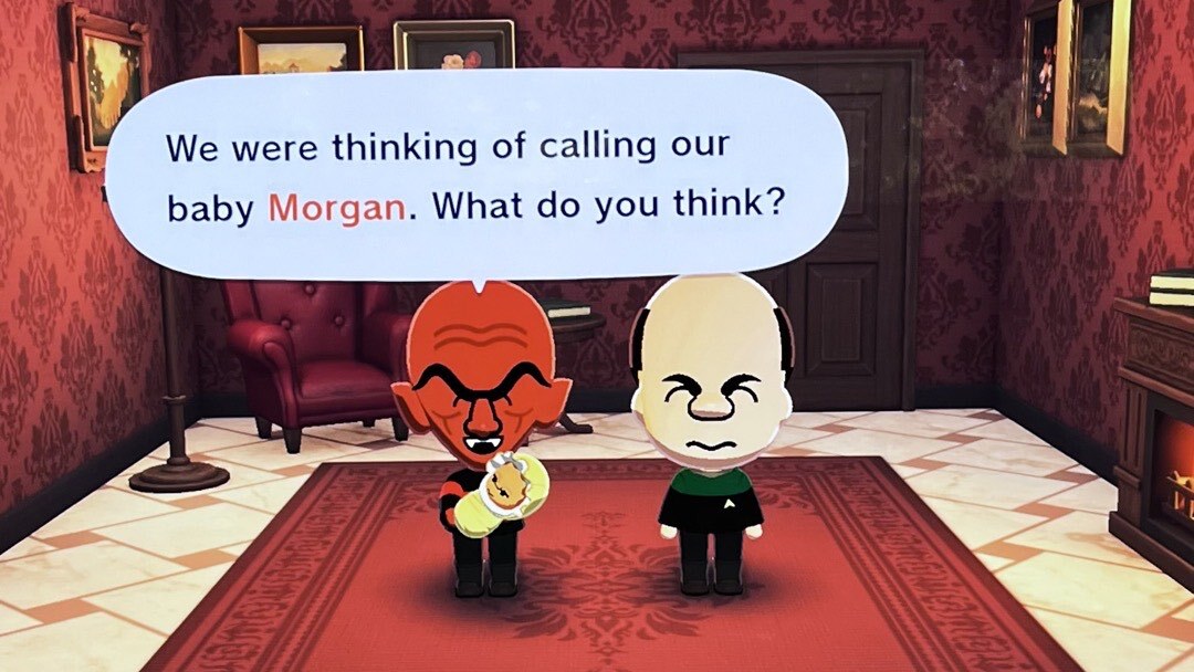 Das holographische Notfallsystem aus Voyager und Quark von Deep Space Nine mit ihrem Baby, das die Morgan nennen wollen.