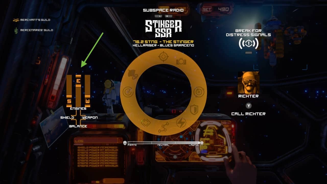 (Das Ring Menü in Rebel Galaxy Outlaw.