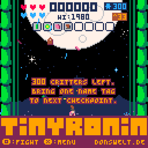 Screenshot von Timy Ronin mit einem Text, dass noch alle 300 Teilnehmer\*innen im Rennen sind.