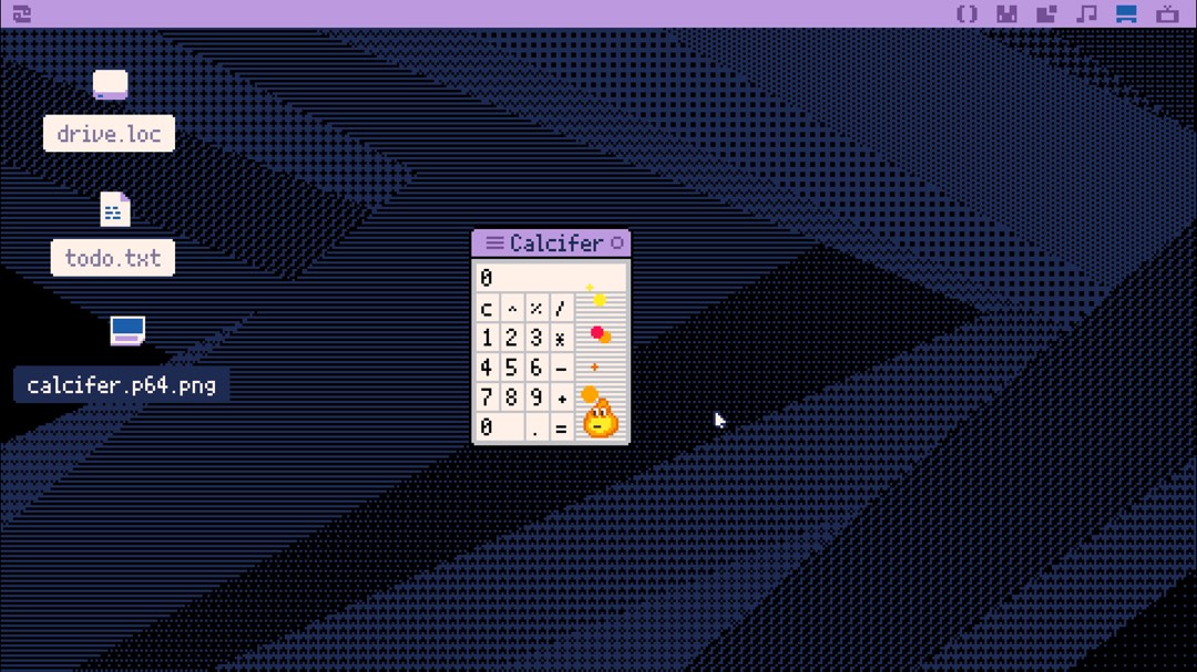 Eine PC Oberfläche im Retrostil mit einer geöffneten Taschenrechner App.