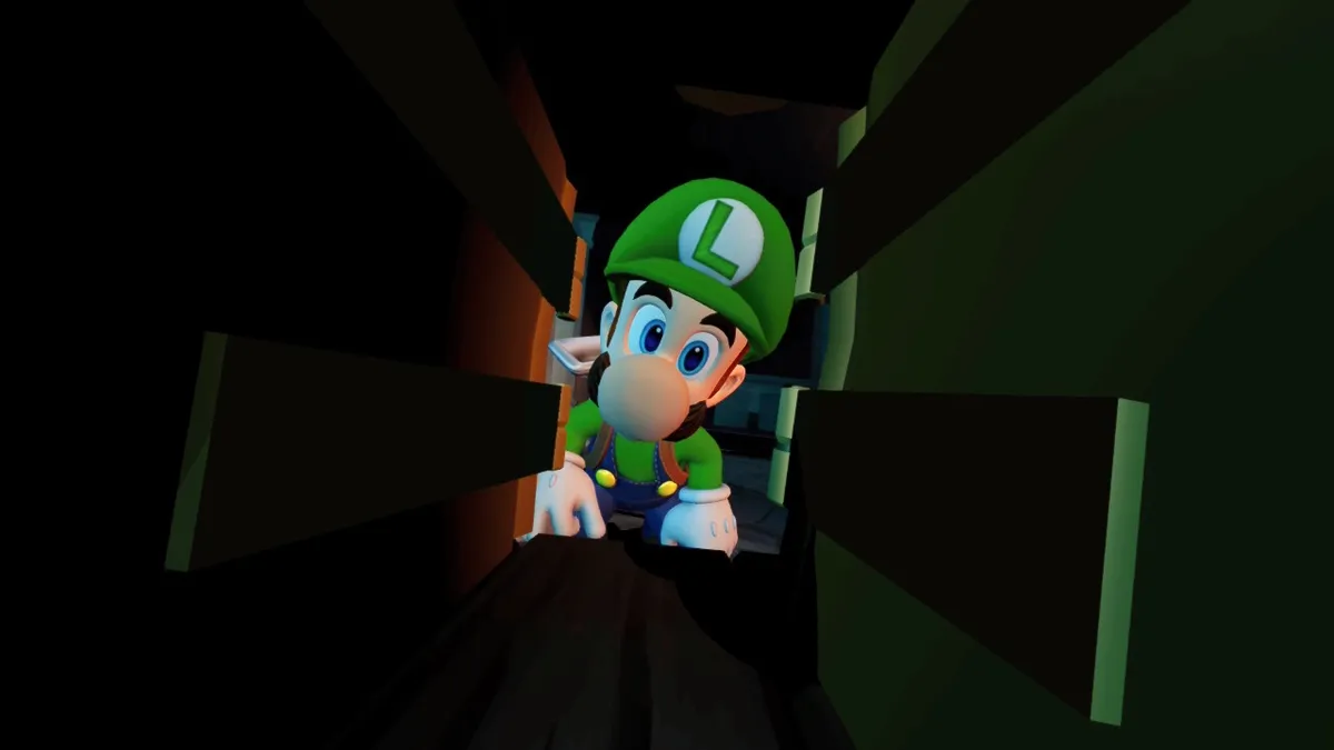 Luigi, der bescheuert in die Kamera guckt.